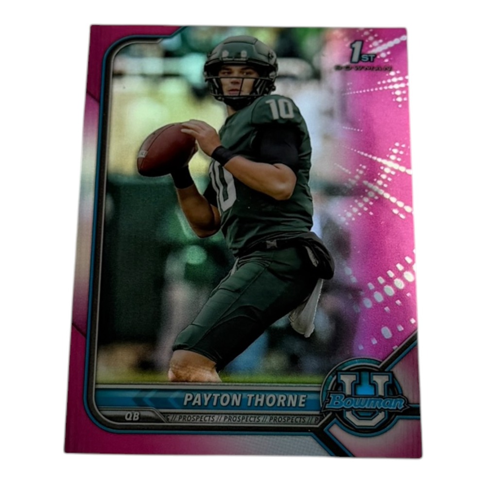 2022 Bowman University Payton Thorne 1st Bowman Pink Parallel Card 56 MSU‎ QB